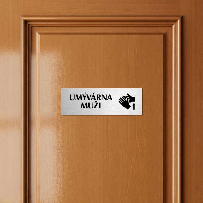 Umývárna muži, 200x66mm, zlatá popiska s ozdobou uprostřed